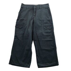 NWT Lee Womens Cargo Pants Size 12 M Black Cotton Wide Leg Capri Casual Travel